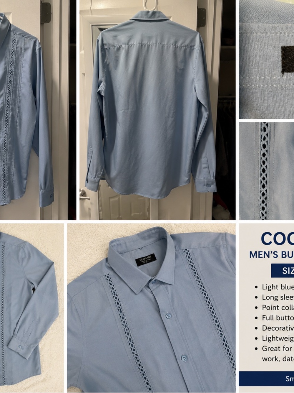 COOFANDY Men’s Medium Light Blue Button Down Dress Shirt
